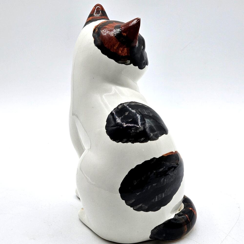 Large Vintage Ceramic Calico Cat Figurine Statue 7.5 Inch Sitting Glossy - Picture 3 of 8